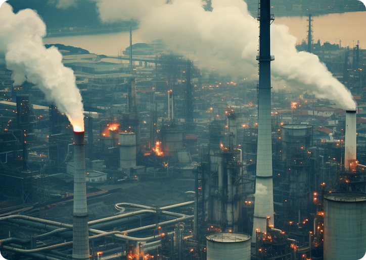 Industrial plant with smoking chimneys