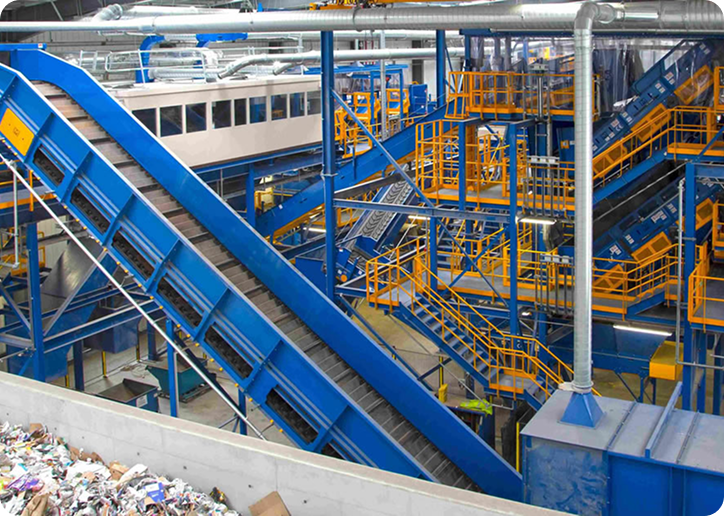 Conveyor lines in an inorganic-waste recovery facility